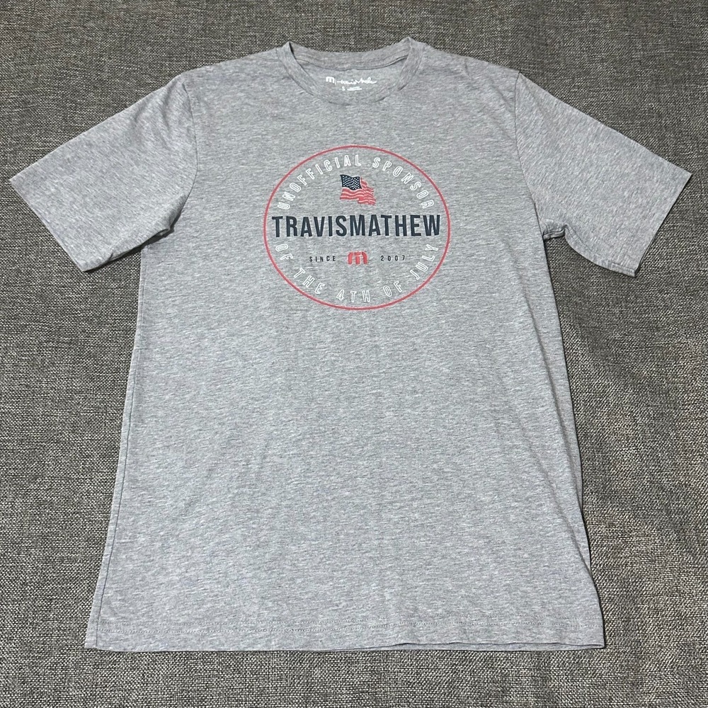 Travis Mathew Men's S Heather Gray 4th of July Graphic T Shirt